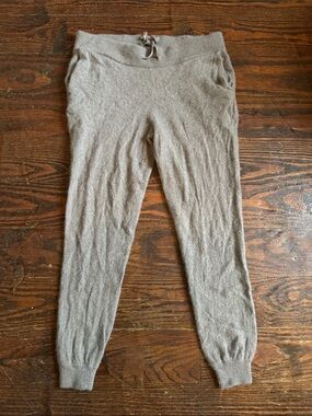 100% Cashmere Heather Gray Knit Drawstring Joggers Women’s L